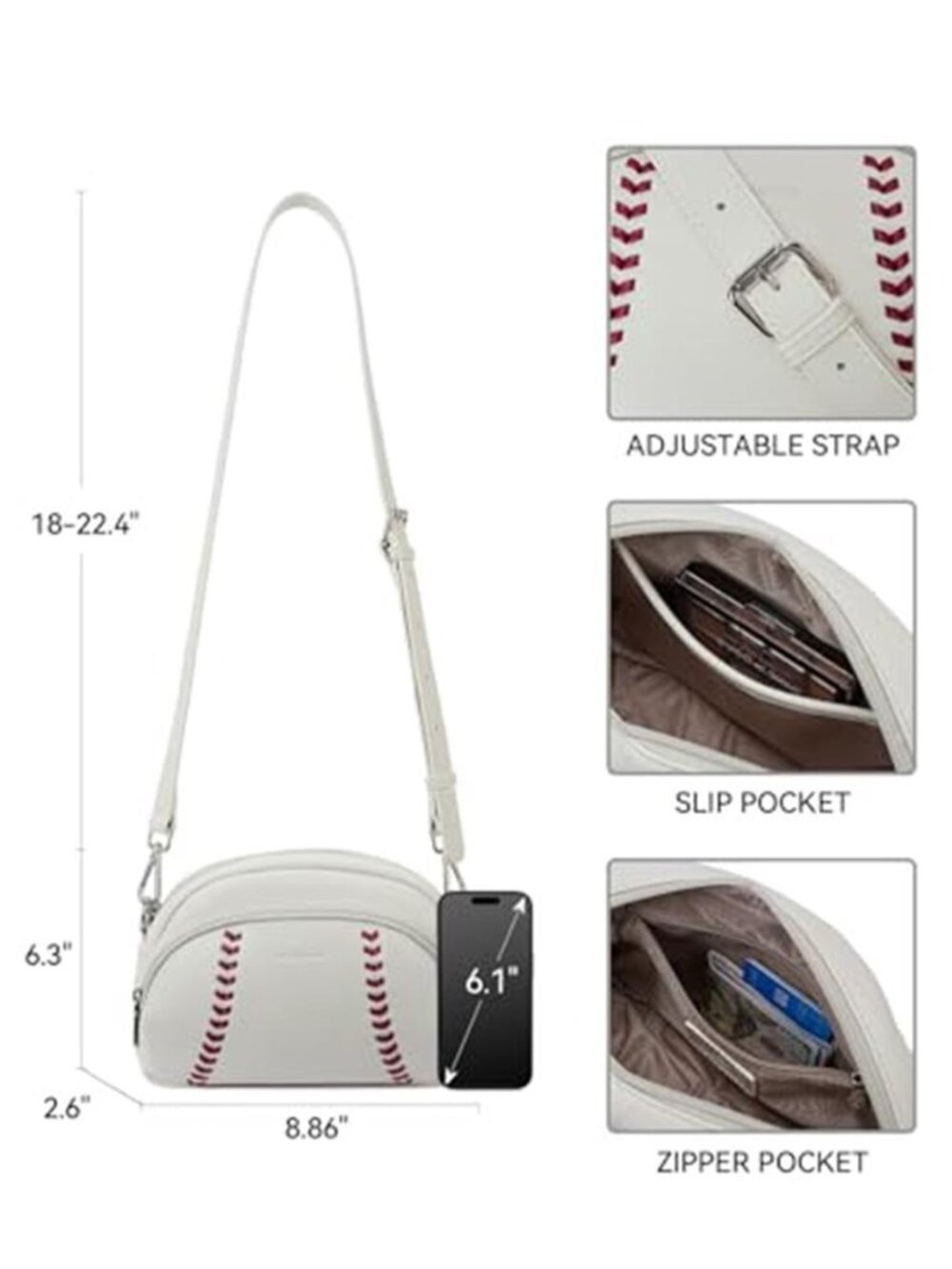 Baseball Crossbody Purses for Sport Mom Small Shoulder Bag Vegan Leather Women - Picture 5 of 7